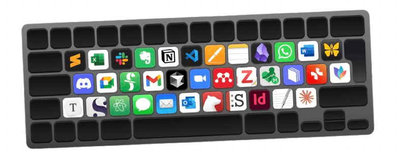 Sema Ink typing into every app, from a keyboard covered in app icons